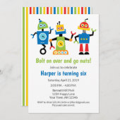 Robot verjaardagsuitnodiging robots kaart (Voorkant / Achterkant)