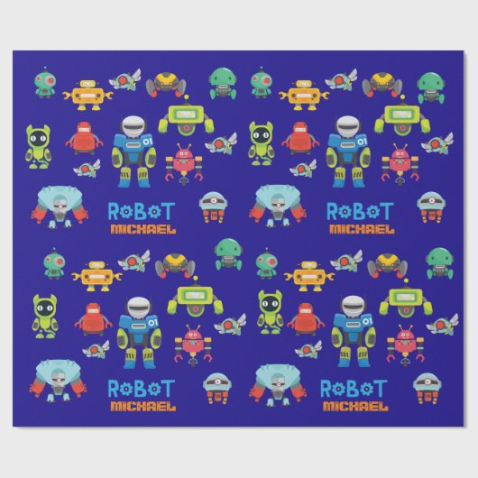 Robot voor kinderen genaamd Royal Blue Cartoon Gra Cadeaupapier (Vlak)