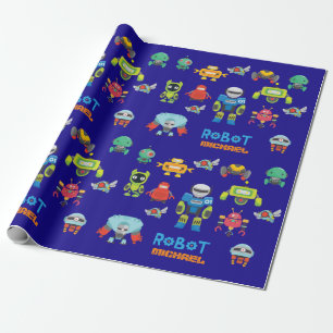 Robot voor kinderen genaamd Royal Blue Cartoon Gra Cadeaupapier