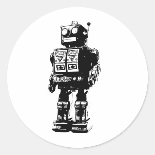 robot voor zwart en wit ronde sticker (Voorkant)