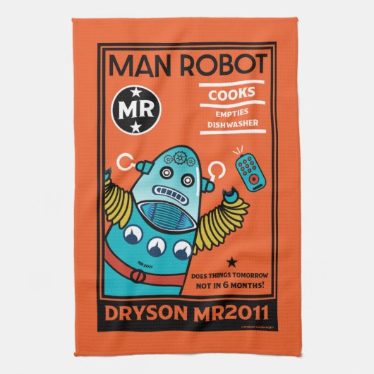 robotcadeaus voor Jubileum of bruiloft Theedoek (Verticaal)