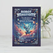Robotfeestje in de Ruimte 3e Verjaardag Kaart (Staand voorkant)