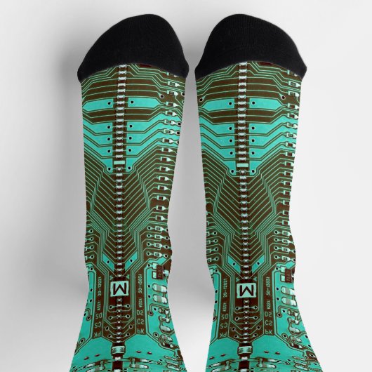 Robotic PCB Microchip Turquoise Geek met monogram Sokken (Top)