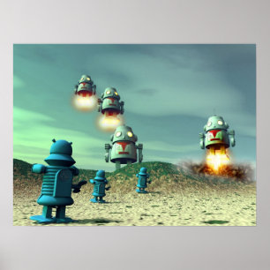 Robotinvasie vanaf boven V2-Poster Poster