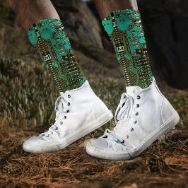 Robotische PCB Microchip Turquoise Geek Monogramed Sokken