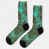 Robotische PCB Microchip Turquoise Geek Monogramed Sokken (Links)