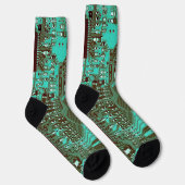 Robotische PCB Microchip Turquoise Geek Monogramed Sokken (Rechts)