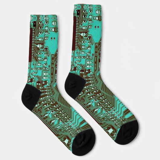 Robotische PCB Microchip Turquoise Geek Monogramed Sokken (Rechts)