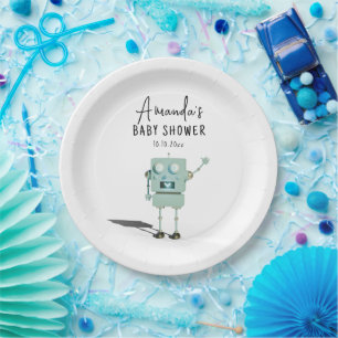 Robotjongen Baby Shower  Papieren Bordje