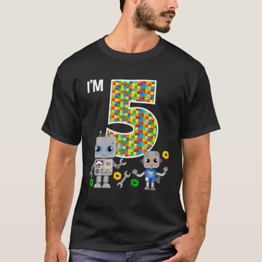 Robots 5th Birthday Robot Party Robotics 5 Year Ol T-shirt (Voorkant)