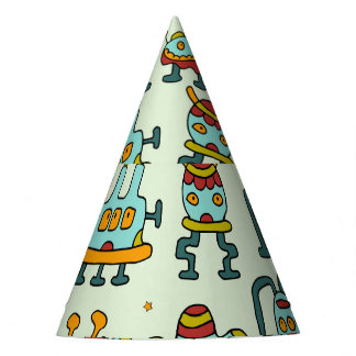 Robots Aliens Patroon Illustratie Feesthoedjes