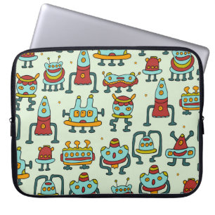 Robots Aliens  Patroon Illustratie Laptop Sleeve