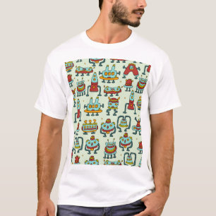 Robots Aliens Patroon Illustratie T-shirt