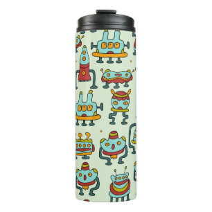 Robots Aliens Patroon Illustratie Thermosbeker