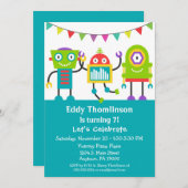 Robots Birthday Invitation Boys Colorful Robot Kaart (Voorkant / Achterkant)