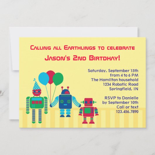 Robots Birthday Party Invitation Kaart (Voorkant)