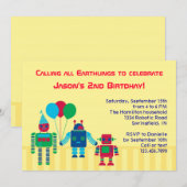 Robots Birthday Party Invitation Kaart (Voorkant / Achterkant)
