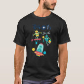 Robots die in de buitenruimte vliegen t-shirt (Voorkant)