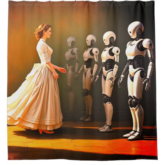 Robots en een mens douchegordijn (Voorkant)