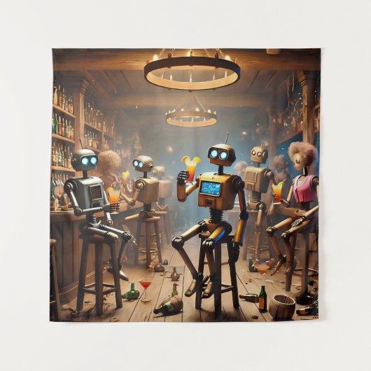 robots having fun in a bar wandkleed (Voorkant)