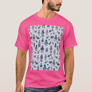Robots in de ruimte - Blauw en Grijs - Leuk patroo T-shirt