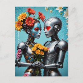Robots in liefde briefkaart