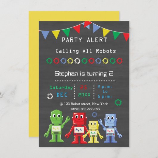 Robots Invitations de fête d'anniversaire (Devant / Derrière)
