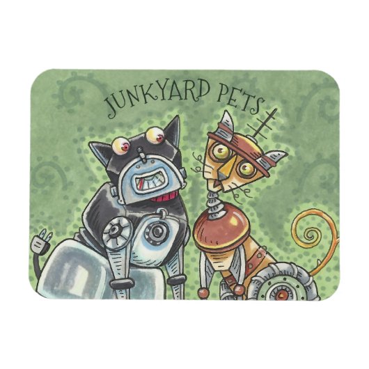 Robots Junkyard Cat And Dog MAGNET *Personnaliser (Horizontal)
