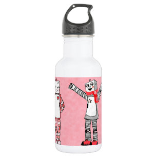 Robots met roze komische  Valentijnsdag Waterfles