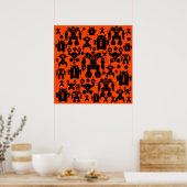 Robots Rule Fun Robot Silhouettes Oranje Robotica Poster (Keuken)