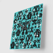 Robots Rule Fun Robot Silhouettes Pattern Blue Vierkante Klok (Hoek)