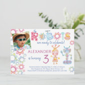 Robots thema verjaardagsfeest kinder fotouitnodigi kaart (Staand voorkant)
