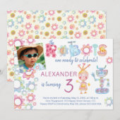 Robots thema verjaardagsfeest kinder fotouitnodigi kaart (Voorkant / Achterkant)