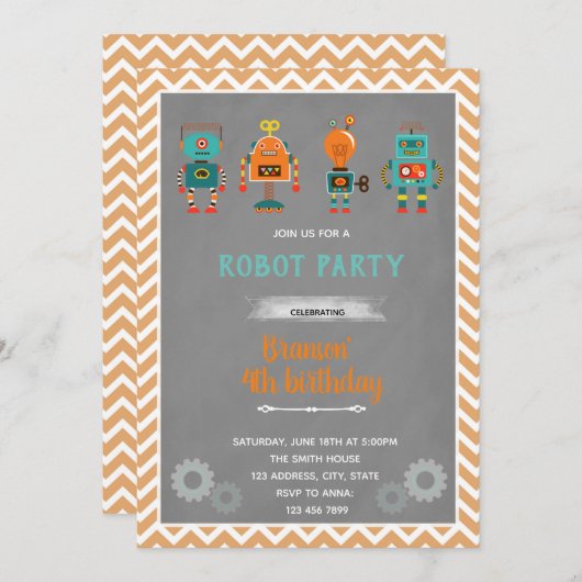 robots verjaardag Uitnodiging (Voorkant / Achterkant)