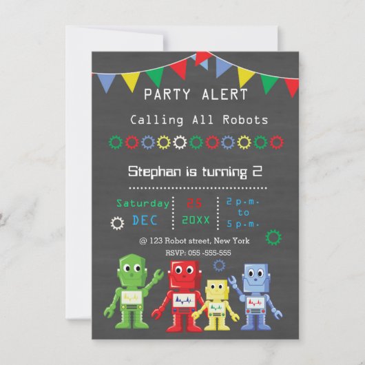 Robots Verjaardagsfeest Uitnodigingen (Voorkant)