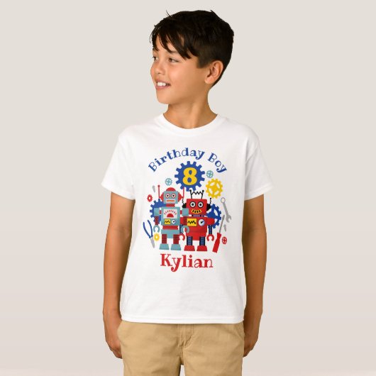 Robots verjaardagskleuter-overhemden op aangepaste t-shirt (Voorkant volledig)