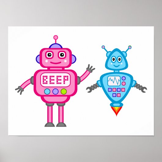 Robots Wall Art Poster roze en Turquoise (Voorkant)