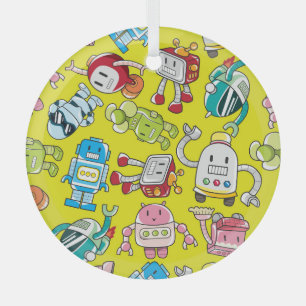 Robotthema: Kleurrijk naadloos patroon. Glas Ornament