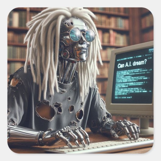 Robottypen op toetsenbord vierkante sticker (Voorkant)