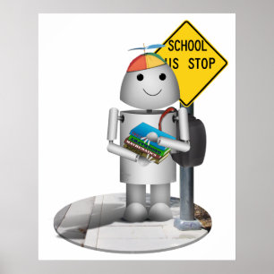 Robox9 bij bushalte - terug naar school poster