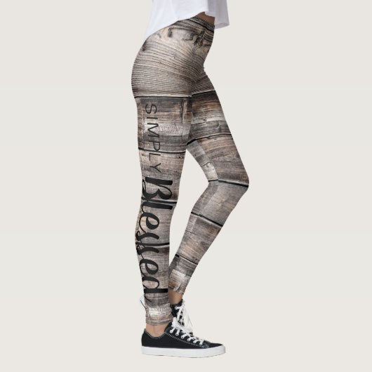 Robuusachtig, SIMPLY BLESSED script op barnwood | Leggings (Rechts)