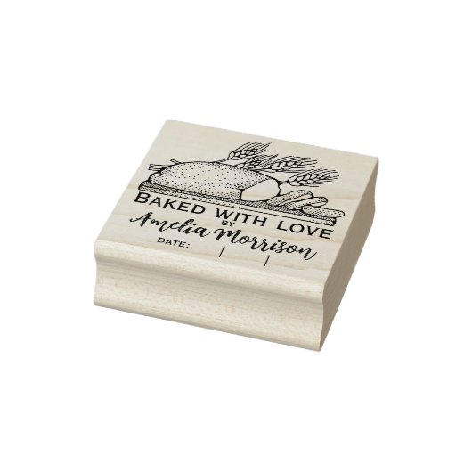 Robuust brood/uitgelekt met liefde/naam/datum 	rubberstempel (Stempel)