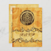 Robuust, , compass nautical bruiloft rsvp uitnodiging briefkaart (Voorkant / Achterkant)