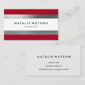 Robuust FAUX Silver Stripes Red Modern Visitekaartje (Voorkant / Achterkant)