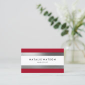 Robuust FAUX Silver Stripes Red Modern Visitekaartje (Staand voorkant)