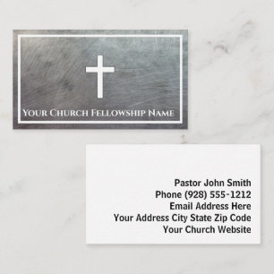 Robuust grijs metallic kruis omtrek kerk pastor visitekaartje