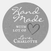 Robuust handgemaakt met Love Grey Heart Kraft Pape Ronde Sticker (Voorkant)