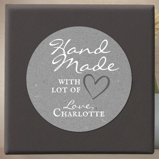 Robuust handgemaakt met Love Grey Heart Kraft Pape Ronde Sticker