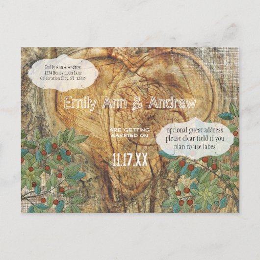 Robuust hart in boomstam sparen de Datum Aankondigingskaart (Achterkant)