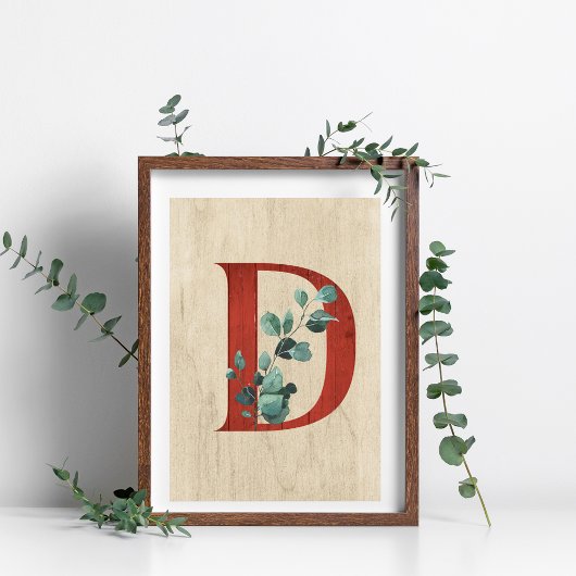 Robuust hout en eucalyptus Letter D Poster afdrukk